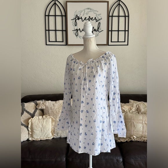 Victoria's Secret Dresses & Skirts - Vintage Victoria's Secret Floral White Boho Festival Cotton Dress Bell Sleeve M